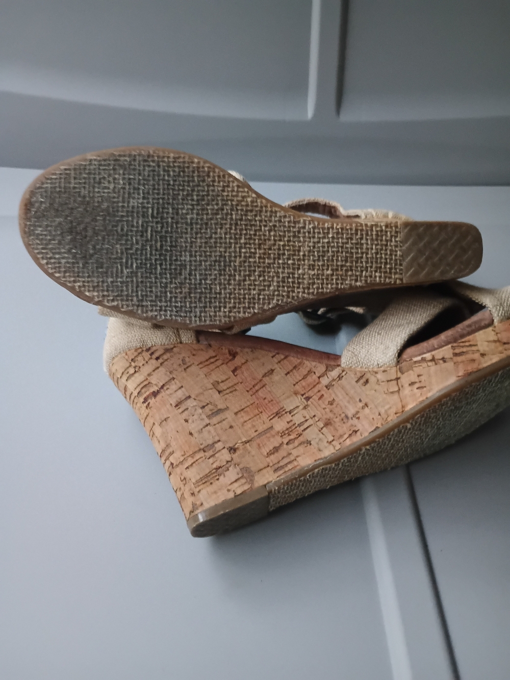TOMS Women's Beige Canvas Wedge Sandals - Picture 9 of 13